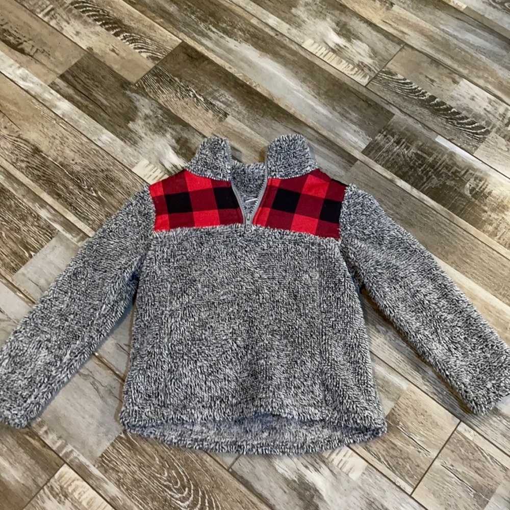 Fuzzy pullover with Buffalo Plaid